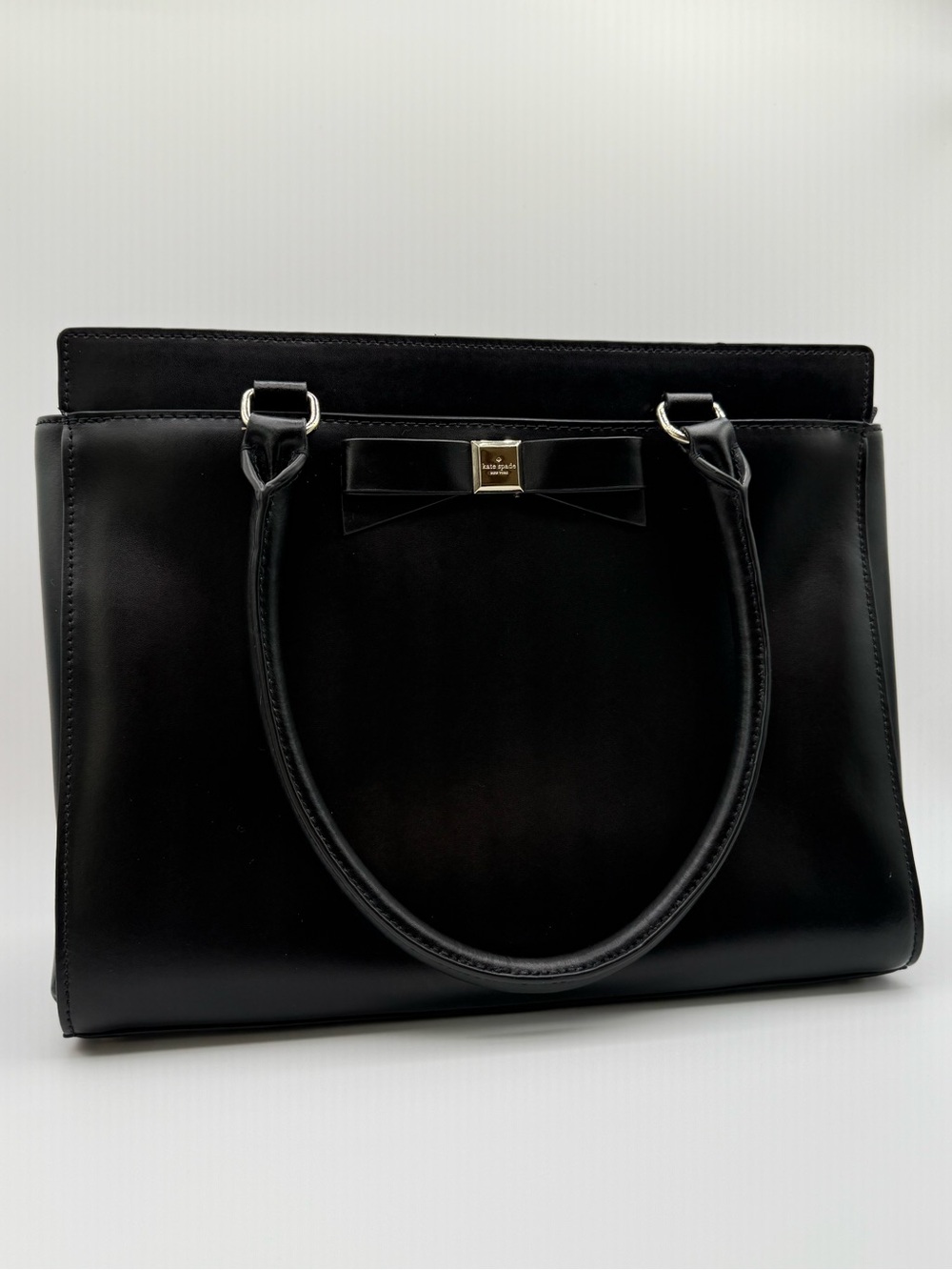 Kate Spade Jovie Black Leather Satchel with Bow Accent